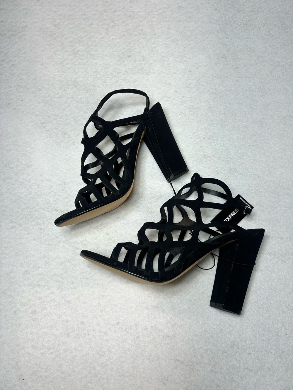 Express Black cut out Block Heel Sandals shoes 8.5 NWT